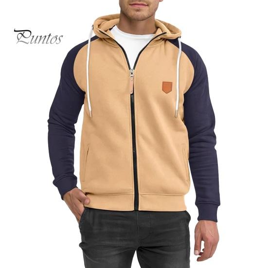 

Мужская толстовка с капюшоном на молнии с длинными рукавами, цветными блоками, карманами на шнурке, эластичными манжетами и подолом, кардиган с капюшоном, тонкая повседневная одежда, повседневное спортивное пальто S