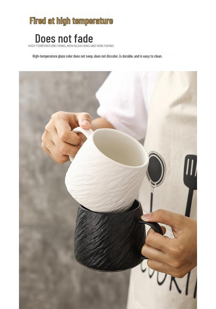Large Stone Pattern Black & White Ceramic Mug for Home, Girls, Couples, and Coffee for Breakfast