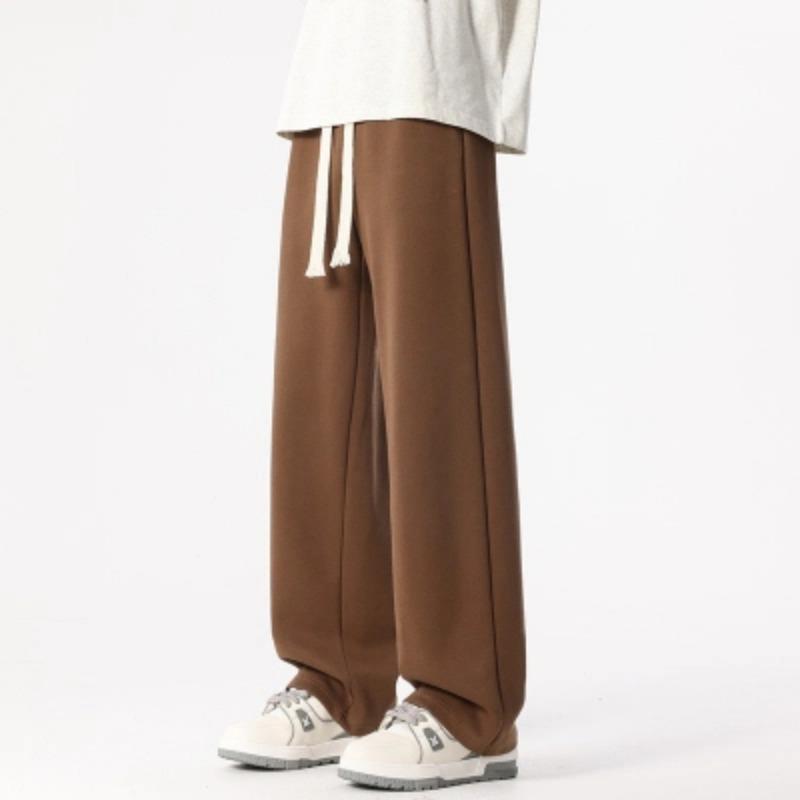 Men's Light Gray Wide Leg Pants, Drawstring Waist Casual Straight Trousers, Streetwear Style for Daily Wear