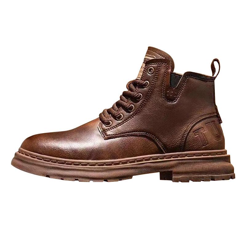 Bottes Martin en Cuir Doublées de Polaire Automne/Hiver 2025 - Chaussures Décontractées Hautes Résistantes à la Saleté pour Hommes