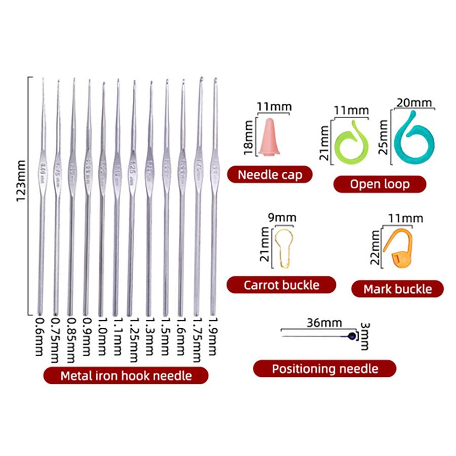 100PCS Needle Colored Aluminum 22 Piece Metal Crochet Hook 100 Piece Set, Yarn Crochet Bag