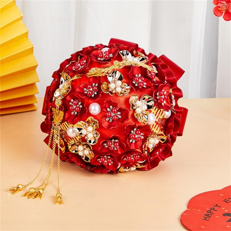 Elegant Chinese Wedding Bridal Bouquets Traditional Modern Design Artificial Flower For Bride Ceremony