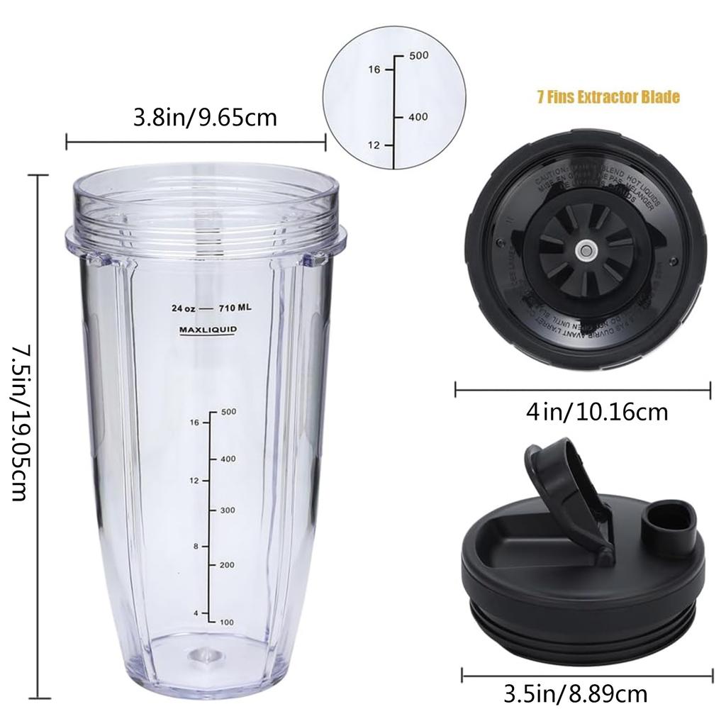 Cupe blender 24oz și lamă cu 7 aripioare pentru cupe de schimb Ninja Nutri cu capace cu sip și sigiliu Potrivire perfectă pentru BL480
