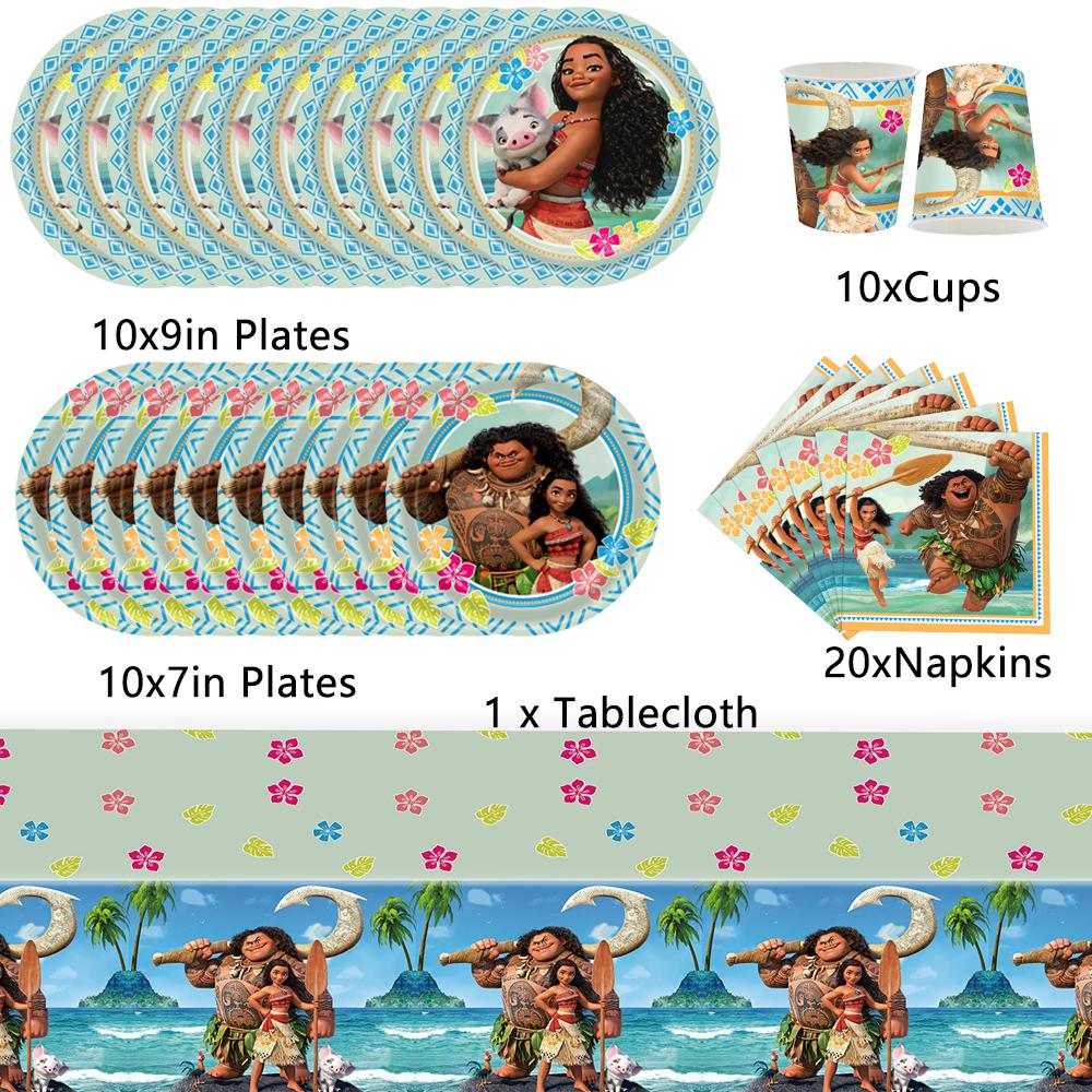 51pcs Moana Party Tableware set Including Plates Cups Napkins Tablecloth
