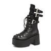 Comemore Punk Goth Women Motorcycle Boots Belt Buckle Thick Bottom Platform Shoes Woman Black Cool Street Mid-calf Botas Female