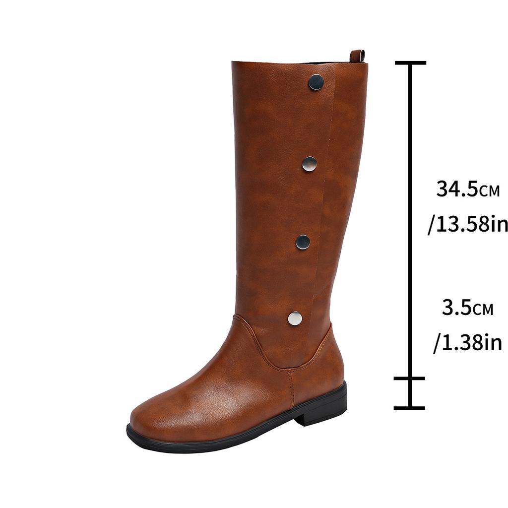 Women's Solid Color Comfortable Low Heels Fashion Pleated Knee-high Boots Round Head Square Heels Increase Large Size Women Shoe