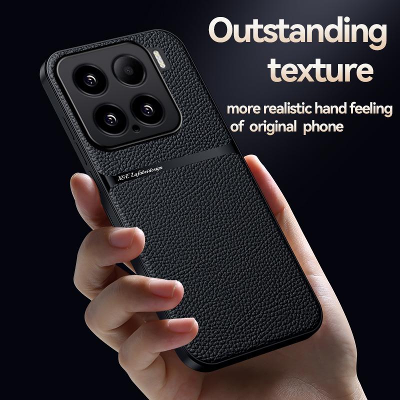 For Xiaomi 15 15 Pro 15 Ultra leather texture built-in magnetic TPU soft edge anti-drop anti-fingerprint phone case