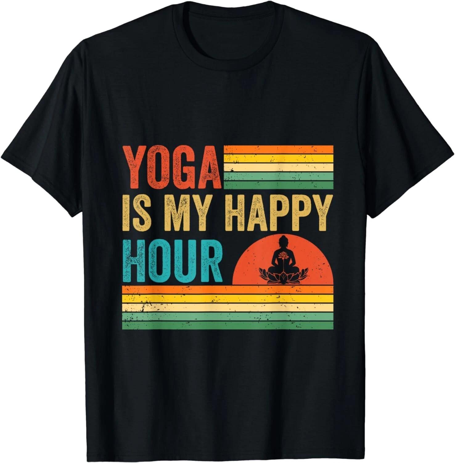 Yoga Is My Happy Hour Vintage Funny Yoga Saying Quote Meme Gift Unisex T-Shirt M