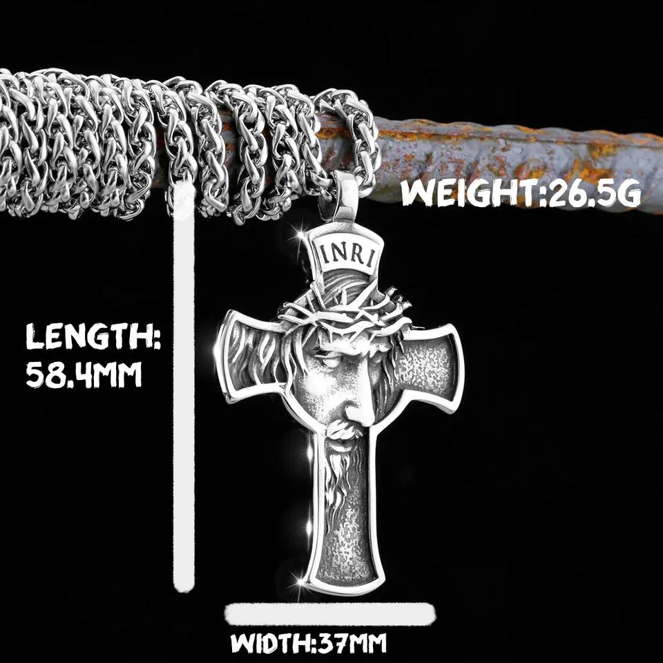 Edelstahl Jesus Kreuz Anhänger Wikinger Halskette Herren Schild Drachentöter Amulett Anhänger Nikolaus Jugend Schmuck