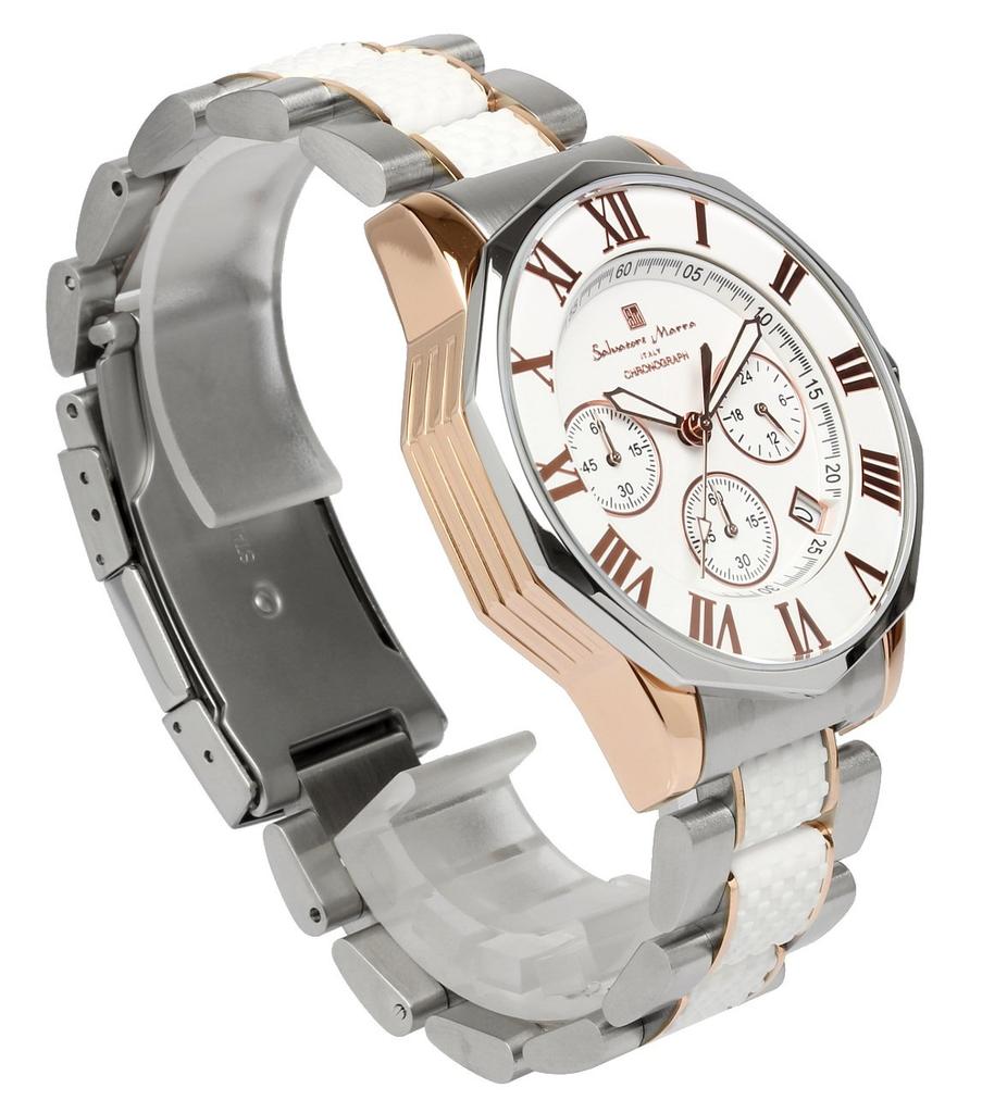 Salvatore Marra Chronograph 10 ATM Water Italian Limited SM15104 Men's Watch, Resistant, Business/Formal, Brand, Edition, (White/Pink Gold) [Used]