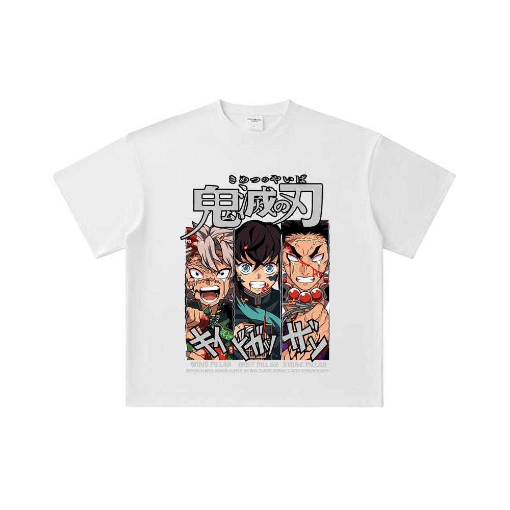 260 GSM Double Yarn 32 Count 100% Cotton Demon Slayer V60 Pillars Print Unisex Heavy Cotton T Shirt