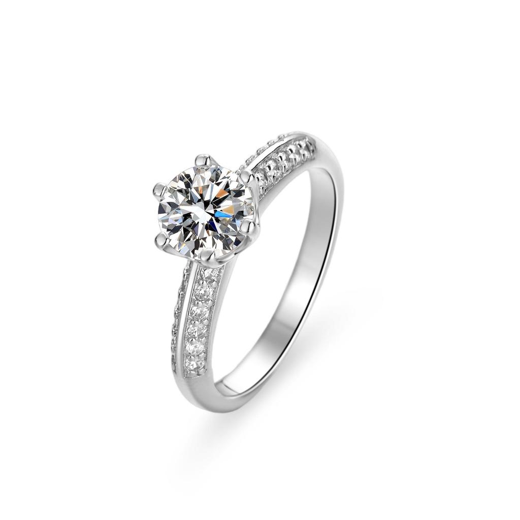 White Copper Plated S925 Silver Women's Ring with Moissanite Gemstone