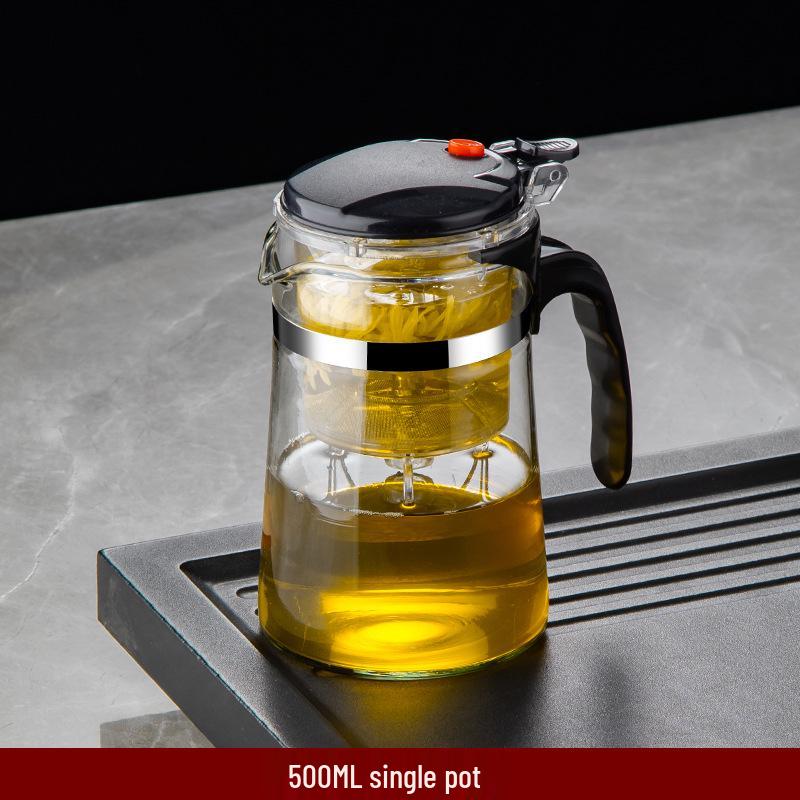 Elegant Heat-Resistant Glass Tea Infuser Pot with One-Button Filtering - Customizable with Logo Option.