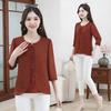 Autumn 3/4 Sleeve Top & T-Shirt Set for Middle-Aged Women
