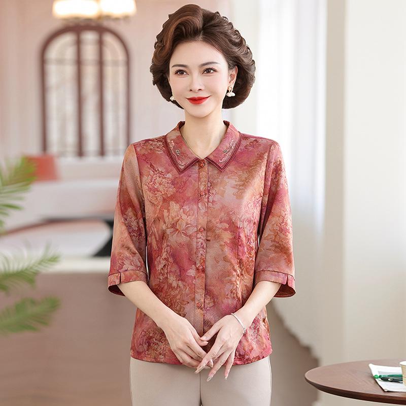 

Mother s Seven-Sleeve Printed Cardigan Shirt - New Spring/Summer Fashion 5XL червоний