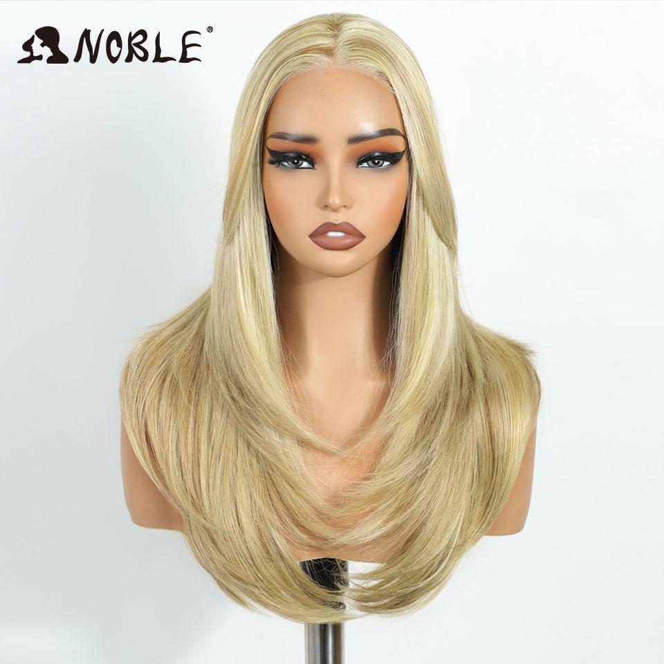 Elegantní syntetické paruky s krajkou vpředu pro ženy 13x3 Rovná krajková paruka Předvytrhaná vrstvená paruka Ombre blond hnědá bílá Cosplay paruka