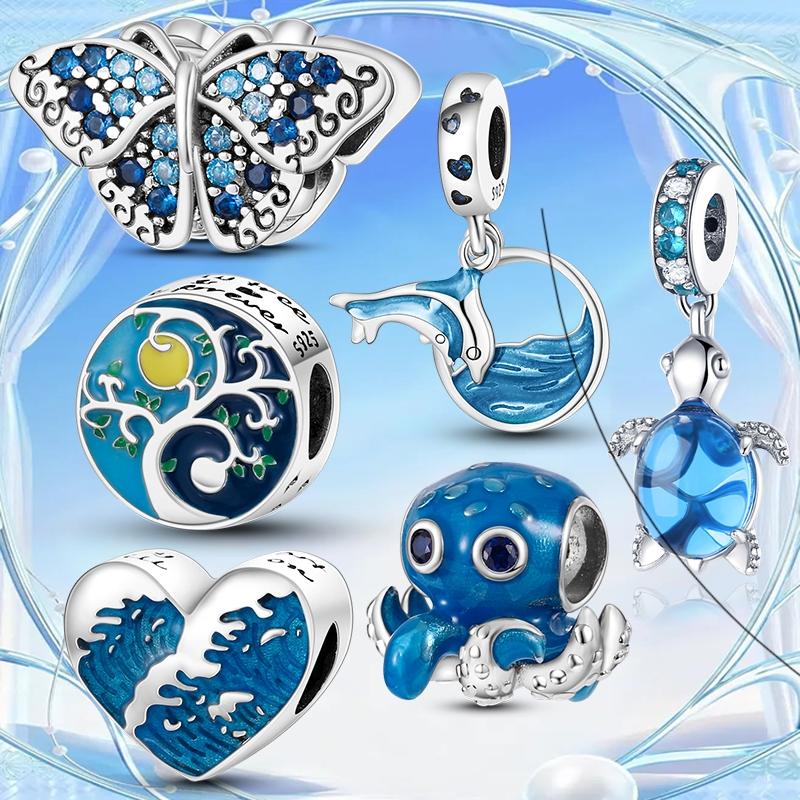 copper Authentic Charm Bead Charms Blue Sea Butterfly Whale CZ Charm Bead Charms Bead Charms Compatible With Authentic Accessories Bracelets Do It You
