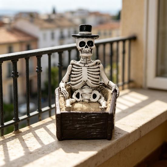 Yousheng Halloween Skull Ornament, Resin Skeleton Shape 3D Printed Figure, Portable Desktop Skull Figurine Tabletop Party
