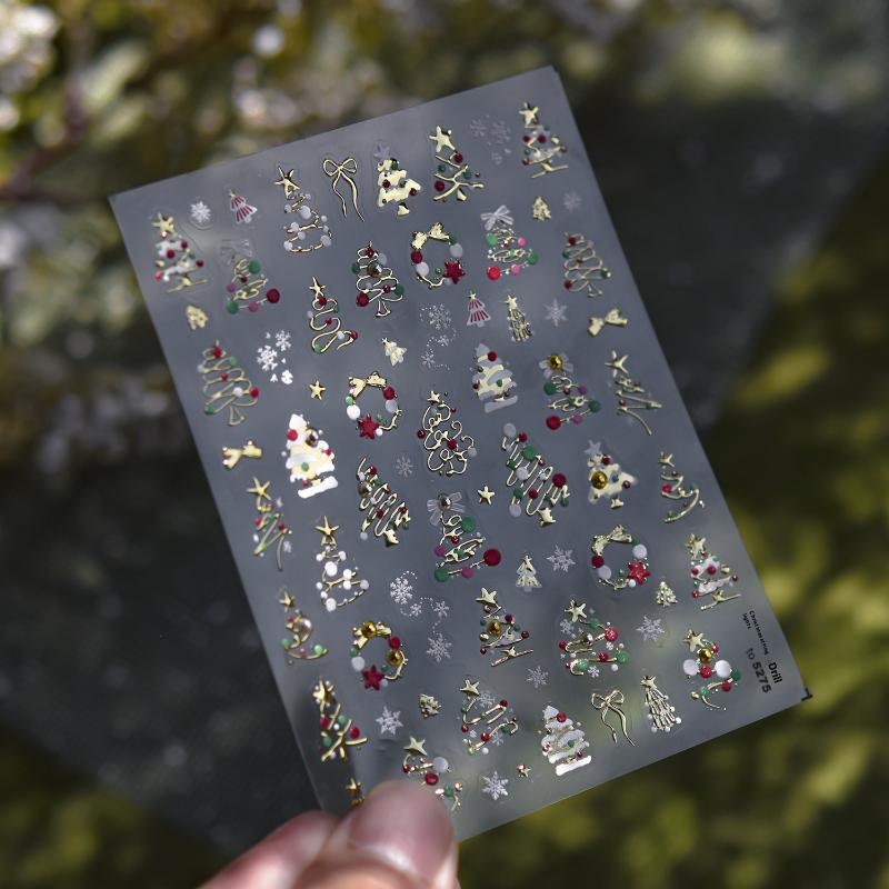 Winter Metal Christmas Tree Decoration Nail Art Stickers Diy Nails Sticker Cute Cartoon Crystal Ball Santa Claus Manicure Decals