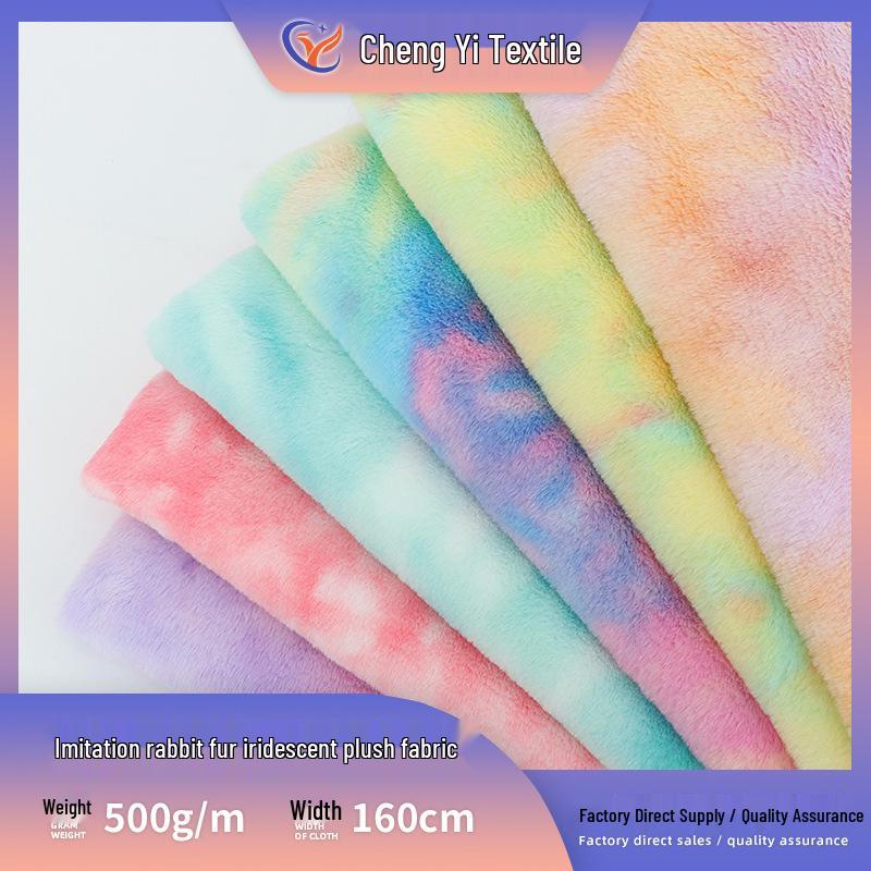 Gradient Iridescent Faux Rabbit Fur Fabric for Autumn/Winter - 100% Polyester, Ideal for Bags, Luggage, Home Textiles, Shoes, and Home Furnishings.