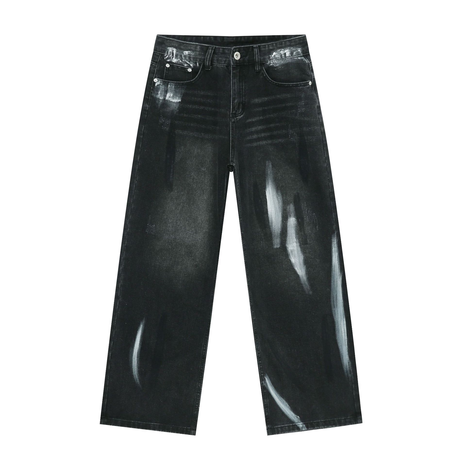 

Винтажные потертые цветные широкие джинсы мужские High Street старомодные свободные прямые брюки прямые свободные джинсы для мужчин модные и удобные XL черный серый