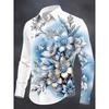New Men's Winter Beautiful Long Sleeved Shirt with Blues Ice Flower, Diamond Flower and Leaf Pattern Lapel Top