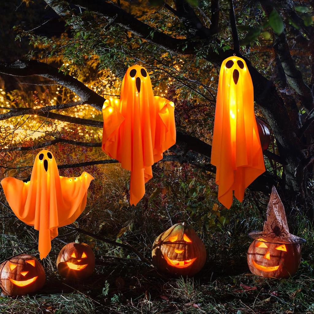 Halloween LED Ghost Lights DIY Hanging Decor Spooky Indoor Party Atmosphere Lighting For Home Scary Decorations Party Supplies