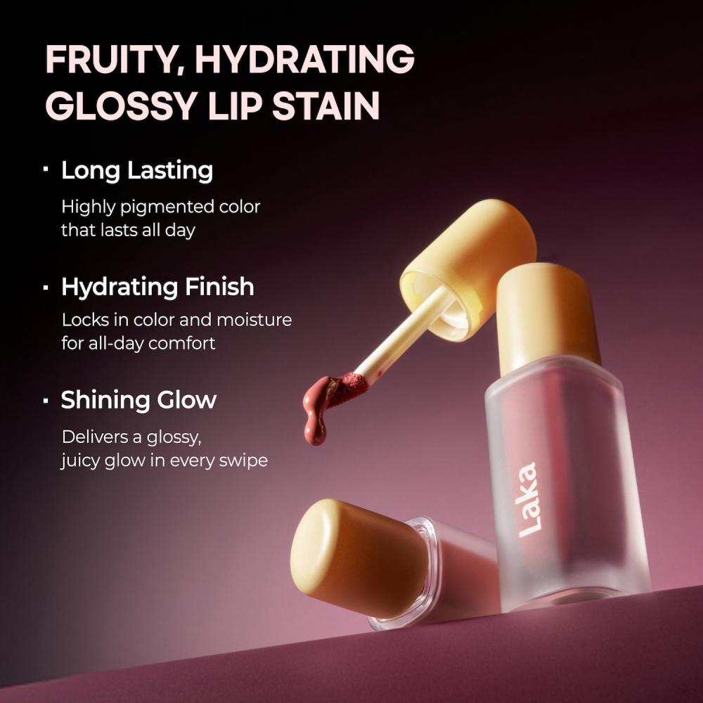 Laka Fruity Glam Tint Hydrating Long Lasting Lip Stain 0.15 Oz 4.5 Ml 108 Salty Muted Brick