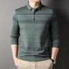 Autumn New Style Long-sleeved POLO Shirt with Pocket, Middle-aged Men's Casual Striped Bottoming T-shirt, Dad's Fashion Trend