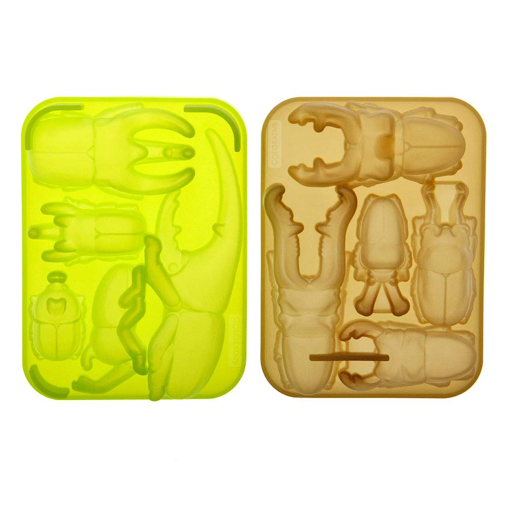 Carolata Rhinoceros Beetle Stag Beetle Silicone Ice Tray Chocolate Mold for Baking Insect Craft & (Brown/Green) (Microwave/Dishwasher Safe) (Heat