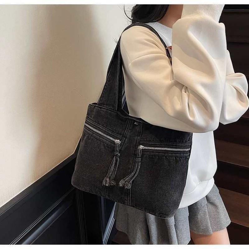 

Casual Large-capacity Denim Bag Women s Light All-match Shoulder Commuter Hand Tote 30x10x25