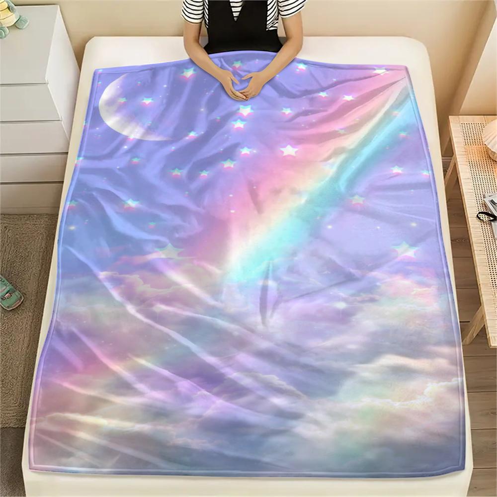 1Pc Galaxy Moon Print Flannel Blanket, High quality Comfortable for All Seasons, Home Decor, Warmth and Comfort, Perfect for Gifts