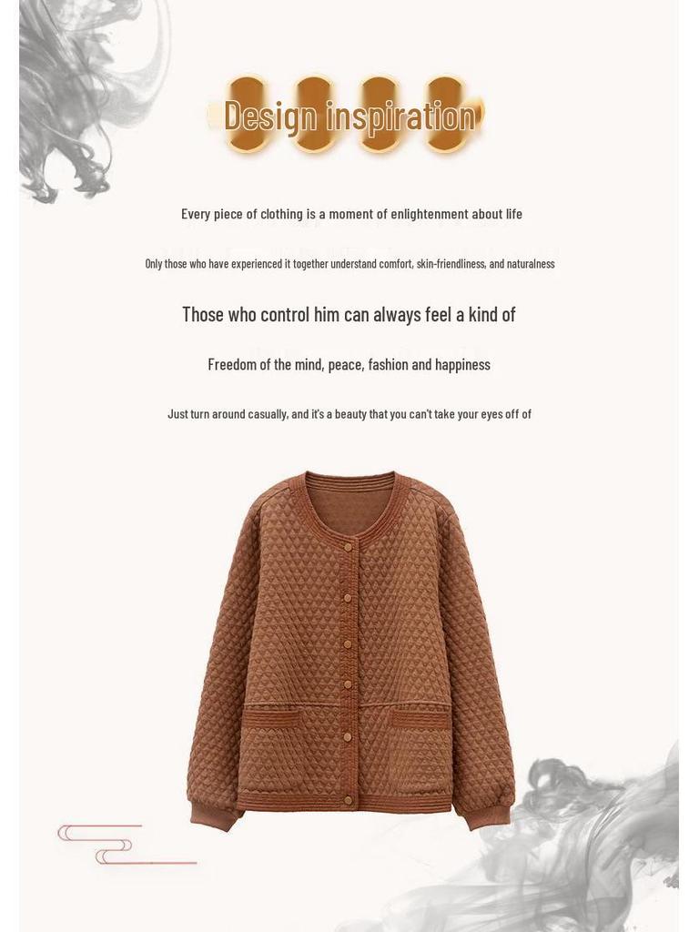 Women's Midlife & Senior Round Neck Loose Jacket - New 2025 Spring/Autumn Casual Baseball Cardigan