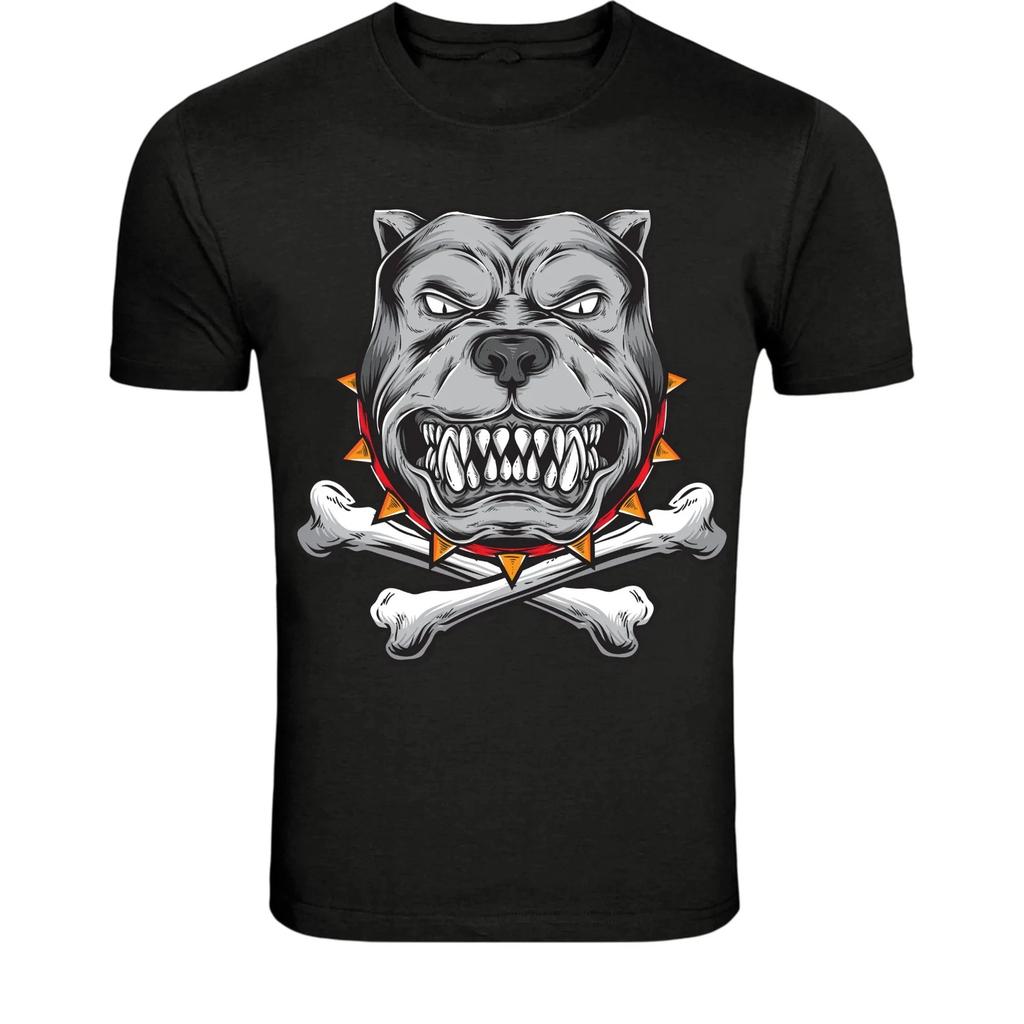 Angry Pitbull Skull Dog T-Shirt - Fierce Guard Dog Graphic Tee