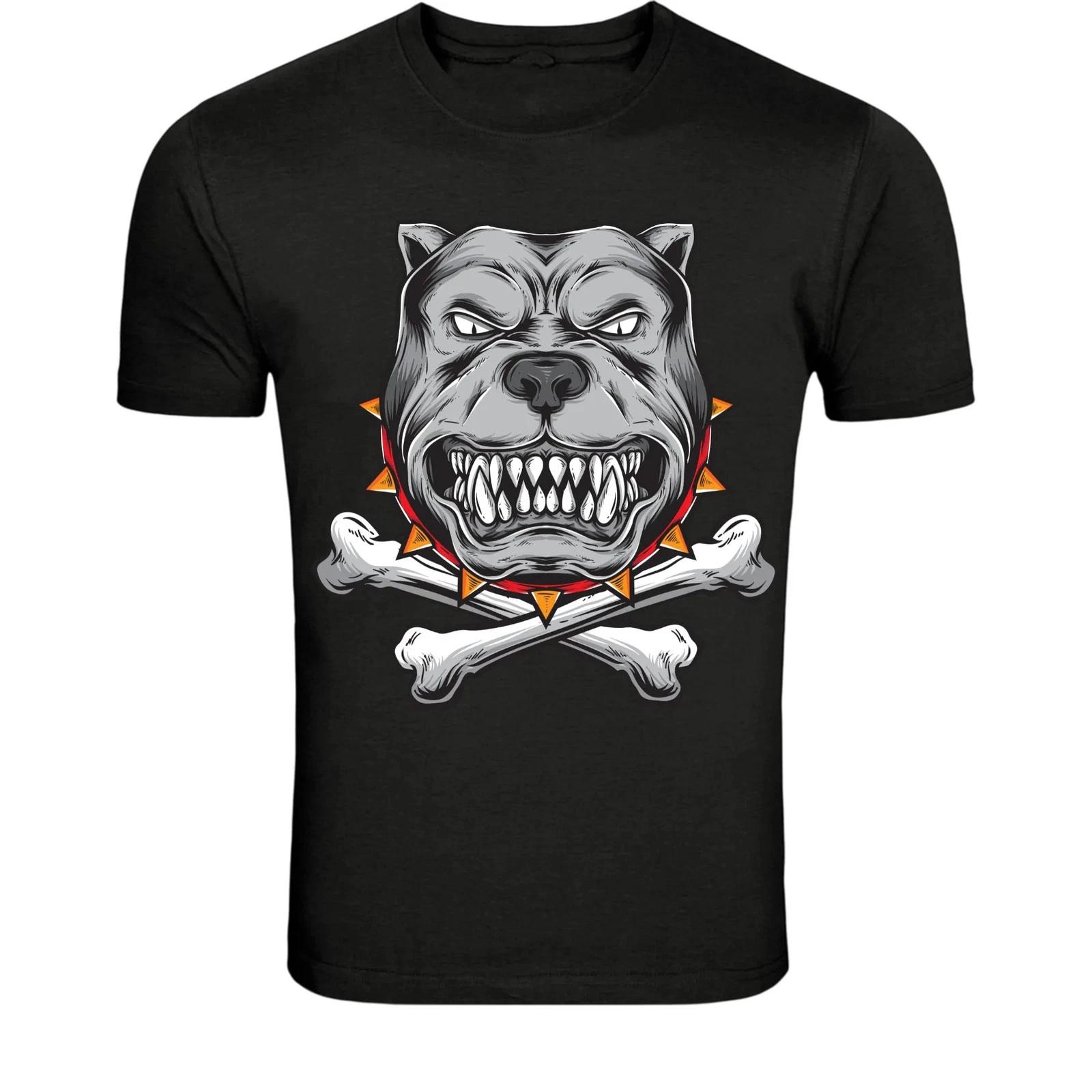 Angry Pitbull Skull Dog T-Shirt - Fierce Guard Dog Graphic Tee XS