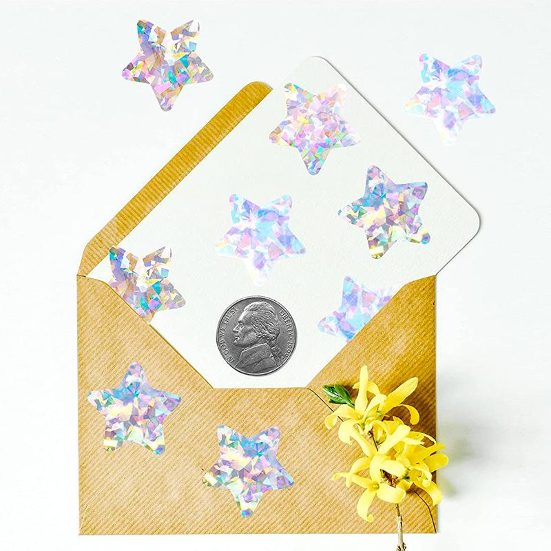 500 Aufkleber/Rolle, Pentagramm, Laseraufkleber, Funkelnd, Sternaufkleber, Wasserdicht, Selbstklebend, Selbstklebendes Etikett