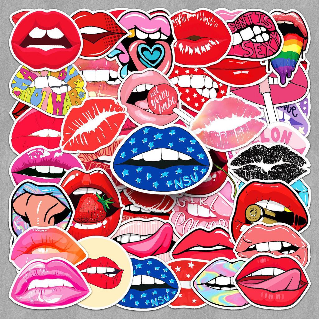 50pcs Sexy Creative Waterproof Lip Stickers for DIY Color Painting, Bicycle, Journal, Luggage Decoration
