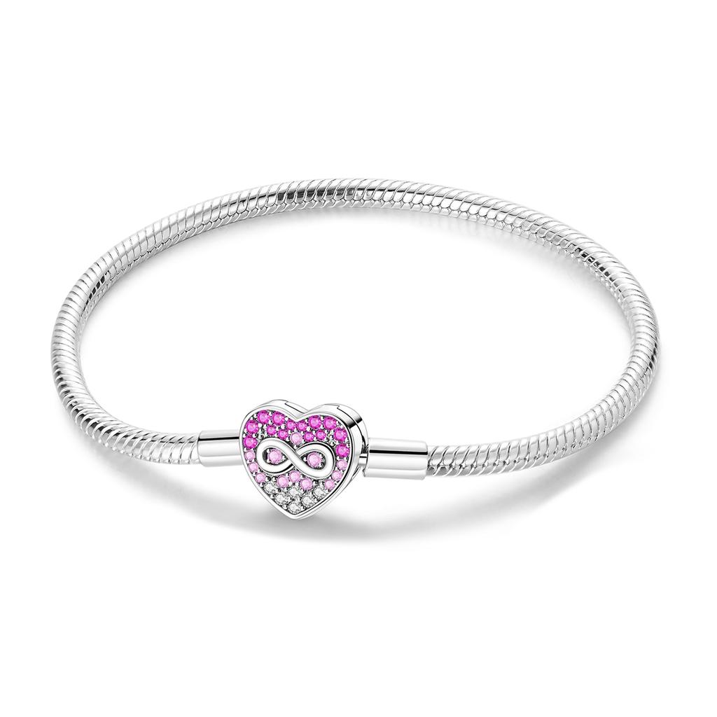 Charm Bracelet 925 Silver Heart Shape Holy Mother Snake Chain Clasp Bracelet Fit Original Bead DIY Fashion Jewelry