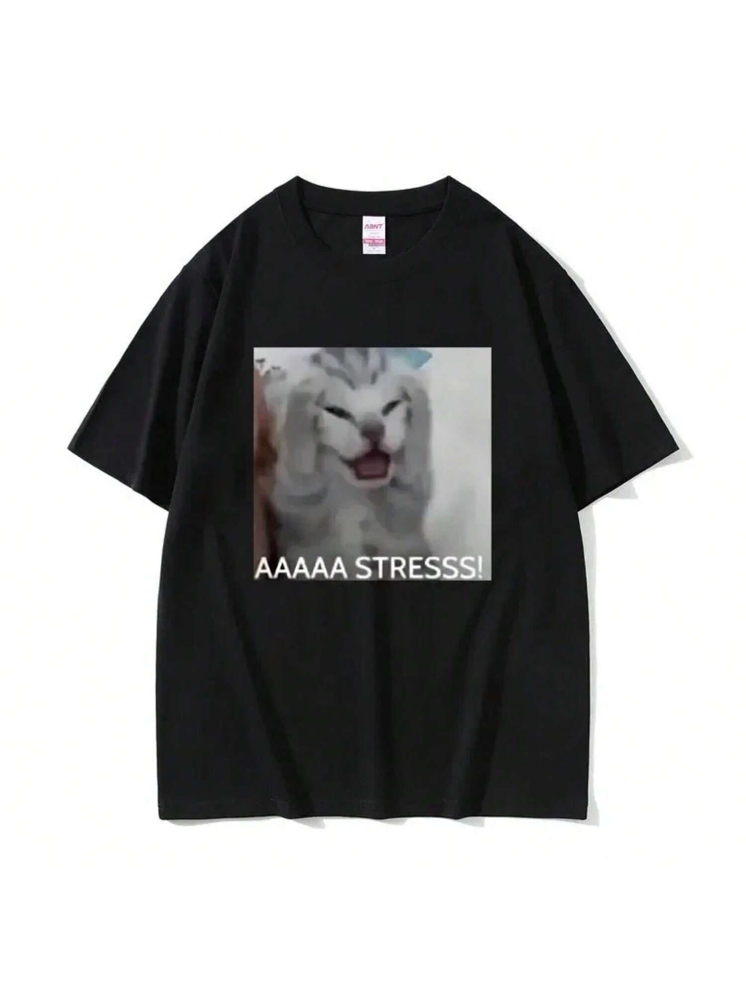 Cute Funny Stressed Cat Meme Tshirt Summer unisex Wo Casual Loose Oversized T-Shirts Wo Short Sleeve T Shirts S разноцветный