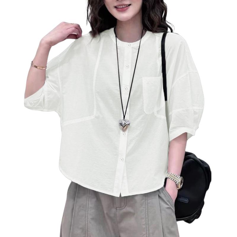 ZANZEA Women Casual Round Neck Loose 3/4 Sleeve Plain Blouse
