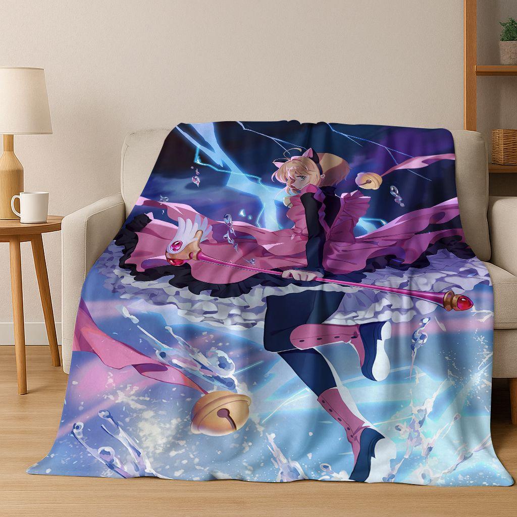 Cute Cartoon Card Captor Sakura Magic Girl Anime Art Flannel Blanket,Cozy Soft Throw Blanket for Home Bedroom Bed Sofa Cover Kid
