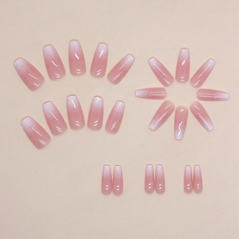 Medium and Long Ballet Nail Girl Pink Gradual Change Glitter Powder Fake Nails Sweet Ins Style Fashion Nail Film Nails
