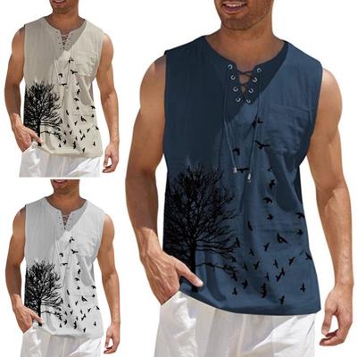 Camiseta sin mangas de verano para hombre, camiseta informal sin mangas con estampado de aves y árbol, chaleco holgado para correr, playa, gimnasio
