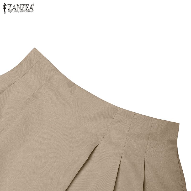 ZANZEA Womens Casual Elastic Waist Loose Wide Leg Cropped Pants