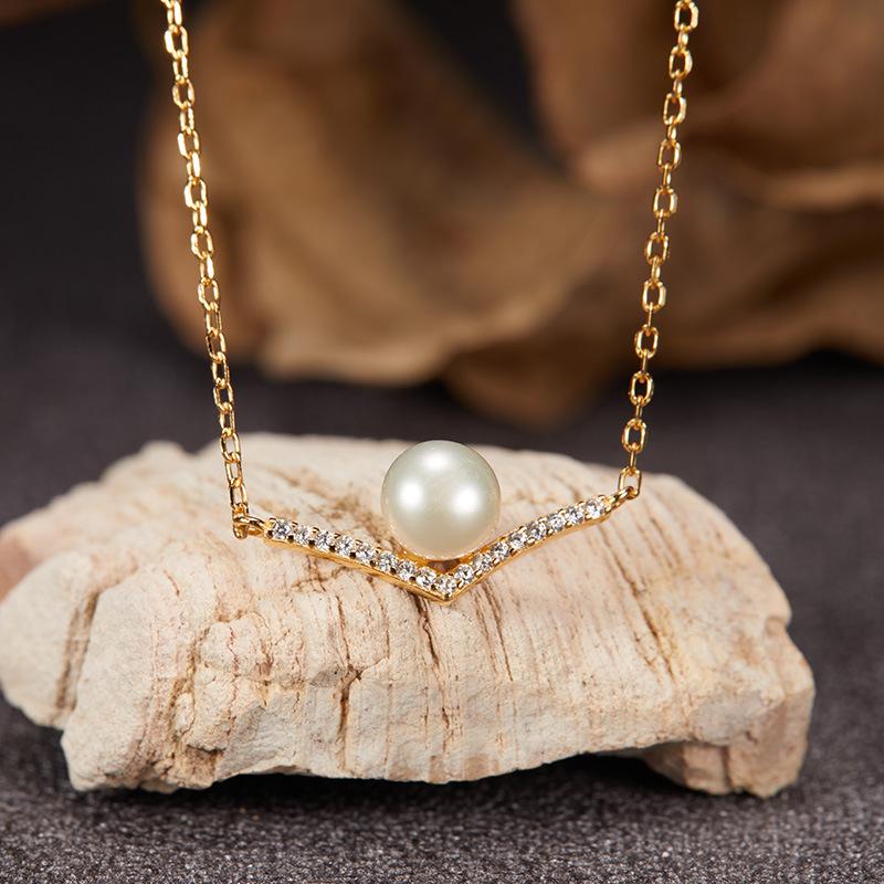 V-Shaped Autumn And Winter S925 Sterling Silver 18K Natural Freshwater Pearl Ring Index Finger Ring Cold Wind Light Luxury Niche Does Not Fade