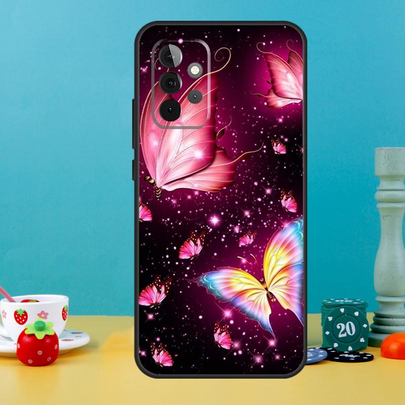 Black Beautiful Butterfly Case For Samsung Galaxy A25 A54 A34 A14 A52 A32 A12 A13 A33 A53 A15 A16 A36 A56 A26 A05 A35 A55