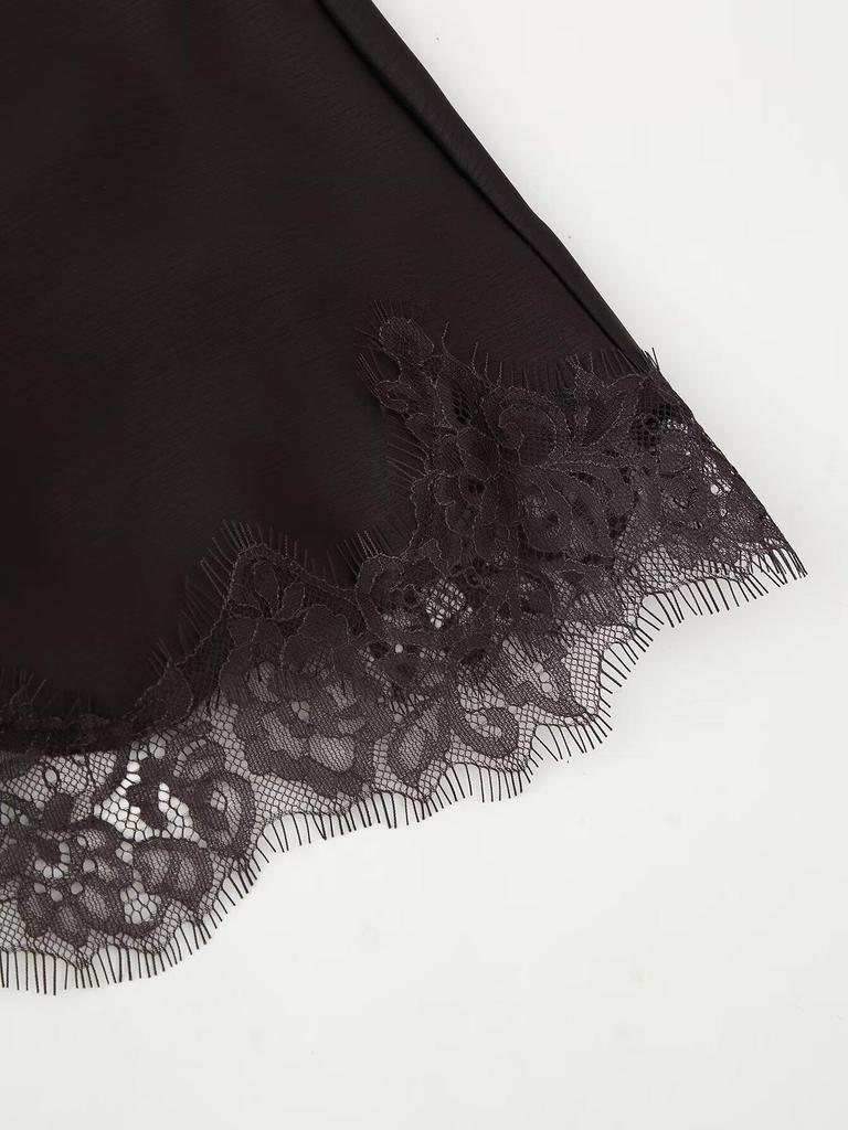 Autumn/Winter Lace Trim Cut-Out Waist Patchwork Dress for Women
