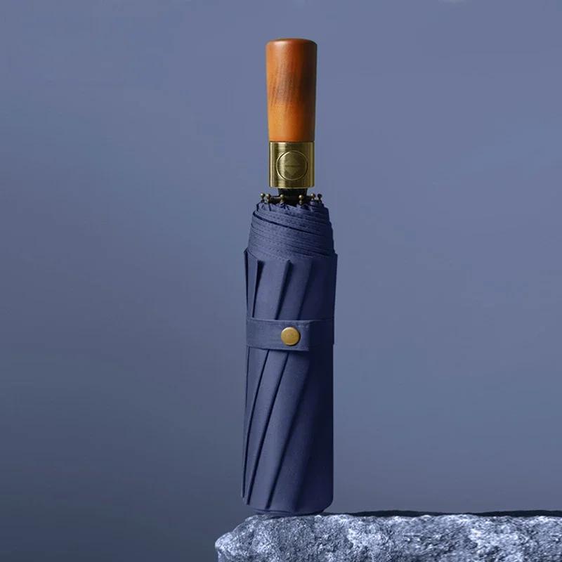 

Ветрозащитный зонт для мужчин, автоматический складной зонт, поверхностный мужской зонт от дождя, ручка из цельного дерева, 10 усиленных костей