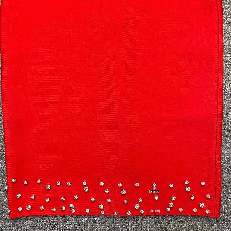 Women's European & American Rhinestone Strap Bodycon Bandage Dress - Sexy Socialite Style Evening Gown.