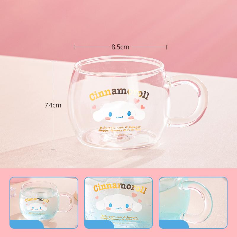 Pour Sanrio Tasse en Verre pour Enfant Tasse à Café Verre Borosilicate Élevé Tasse à Eau avec Poignée pour Impression Kuromi&Hello Kitty Tasse à Lait Jus